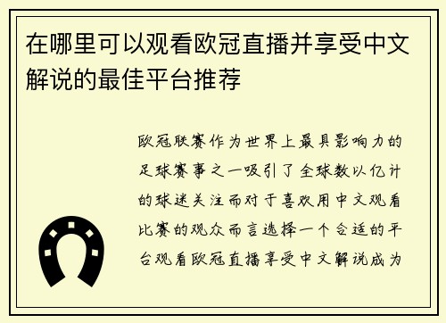 在哪里可以观看欧冠直播并享受中文解说的最佳平台推荐