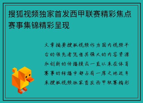 搜狐视频独家首发西甲联赛精彩焦点赛事集锦精彩呈现